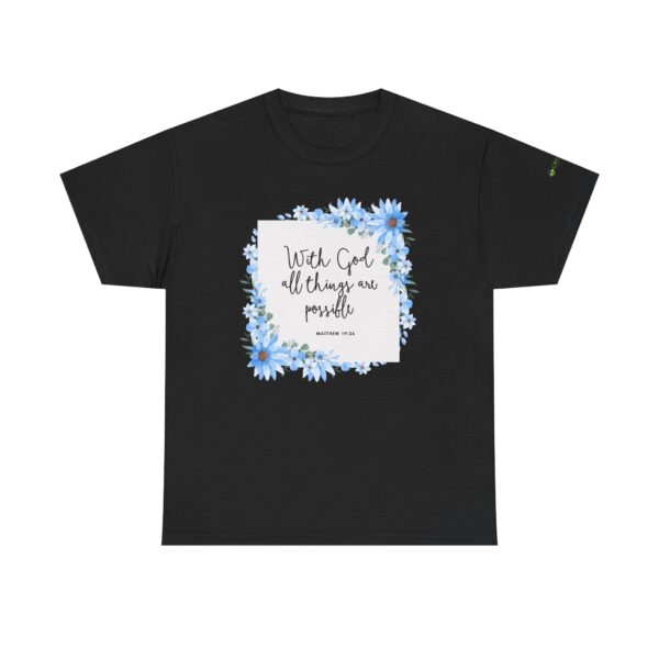 "Matthew 19:26" CrossPoint Unisex Heavy Cotton Tee - Image 2